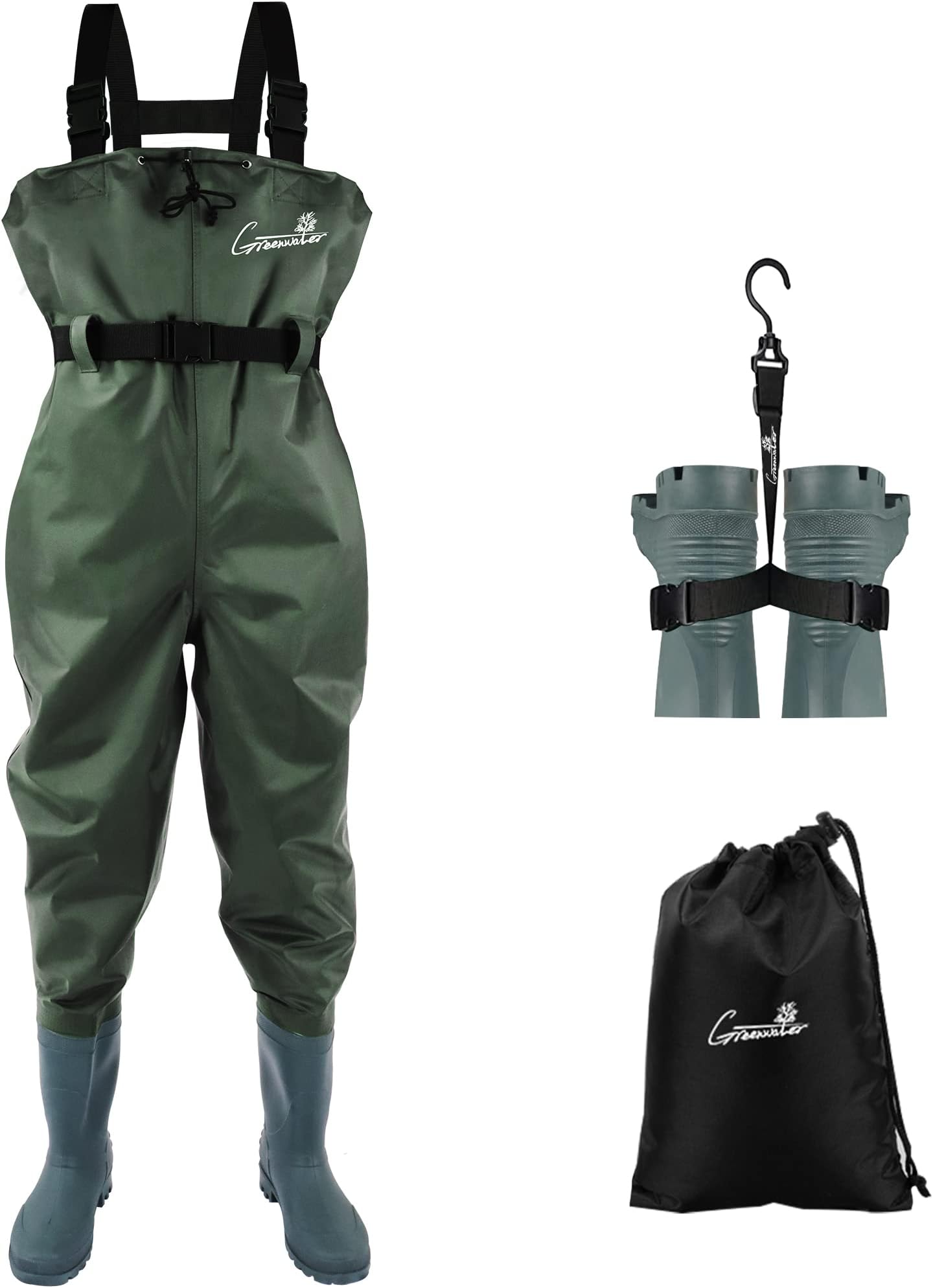 GREENWATER Fishing Chest Waders for Men Women with Boots Waterproof | Tear-Resistant Nylon PVC Lightweight Hunting Waders๏ผSlip-Resistant Boots๏ผHanger & Bag Included