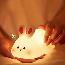 URAQT Children's Night Light, Silicone Night Light with Touch Sensor, Cute Rabbit Lights Children's Bedroom with Timer Function 30 Minutes, Dimmable and Rechargeable, for Babies Gift