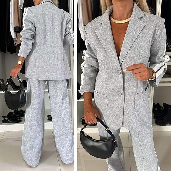 Jasperbelly Women's Lapel Long Sleeve Casual Suit, Jasperbelly Casual Suit, Fall Lapel Casual Two Piece Suit for Women3