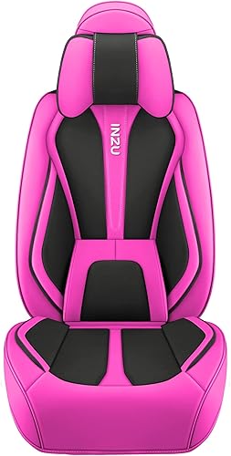 Miniatura 4 de INZU Lindas fundas de cuero para asientos delanteros y traseros, para sedán, SUV, 5 asientos, juego completo de ajuste universal (negro y rosa)