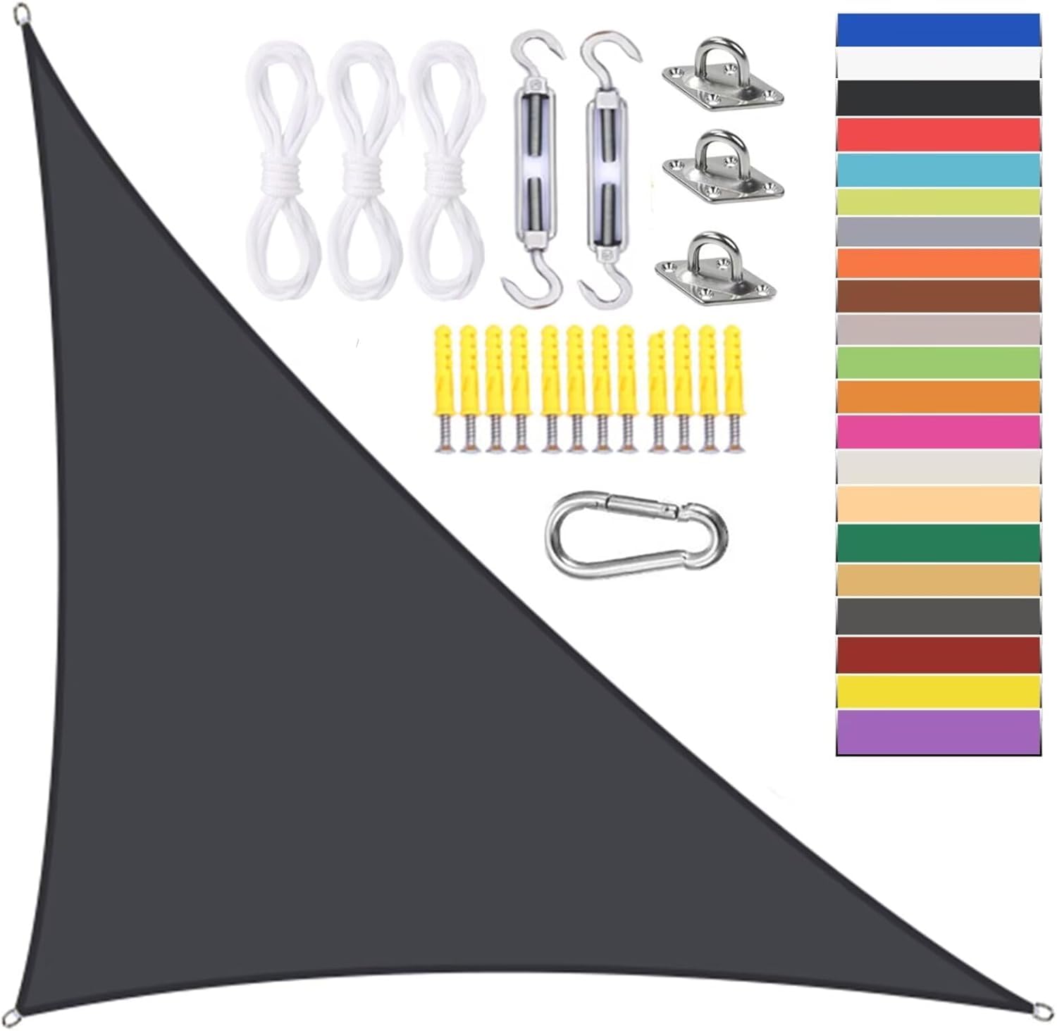 Voile d'ombrage triangulaire imperméable noir pour jardin et extérieur 4x4x5.7m avec cordes