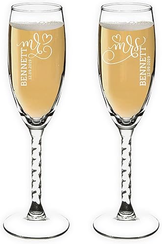 Juego de copas de champán personalizadas Mr and Mrs Boda y aniversario personalizadas para parejas Vasos de tostado grabados para novia y novio