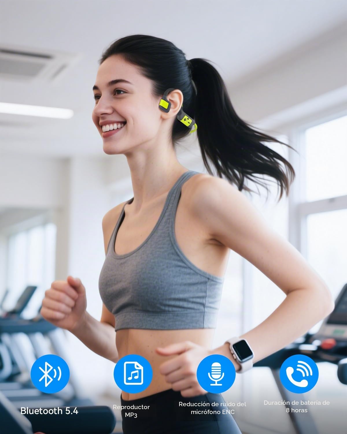 Auriculares Conducción Osea Natacion, 8GB MP3 Auriculares para Nadar Correr | Impermeable IP68 para nadar,correr, Bluetooth 5.4, Modos Bluetooth y MP3, Material de silicona suave
