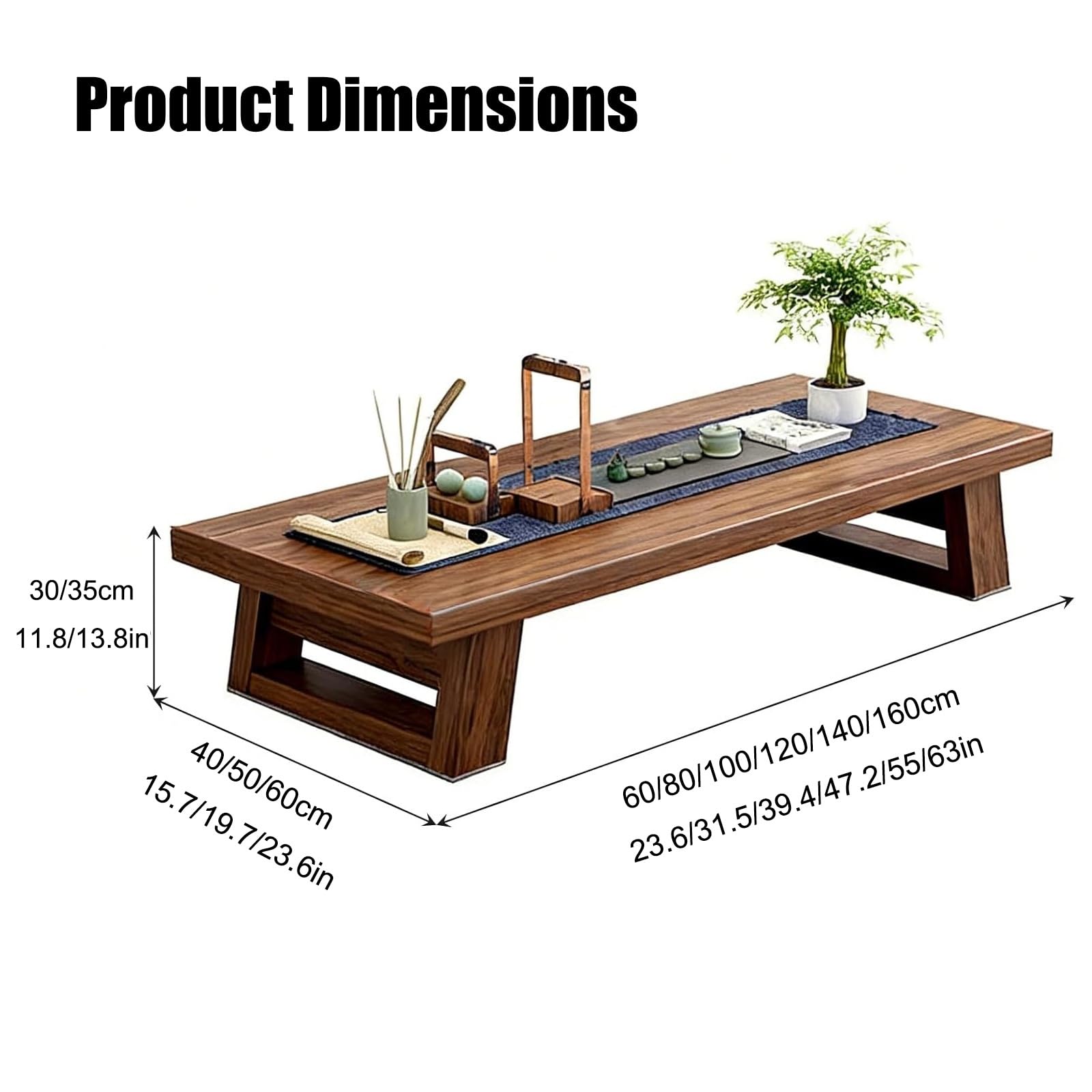 Tavolino Tatami in Legno Massello, Tavolo Basso Giapponese da Pavimento, per Soggiorno, Camera da Letto, Meditazione e Cerimonia del Tè(120 * 60 * 35cm/47.5 * 24 * 14in)