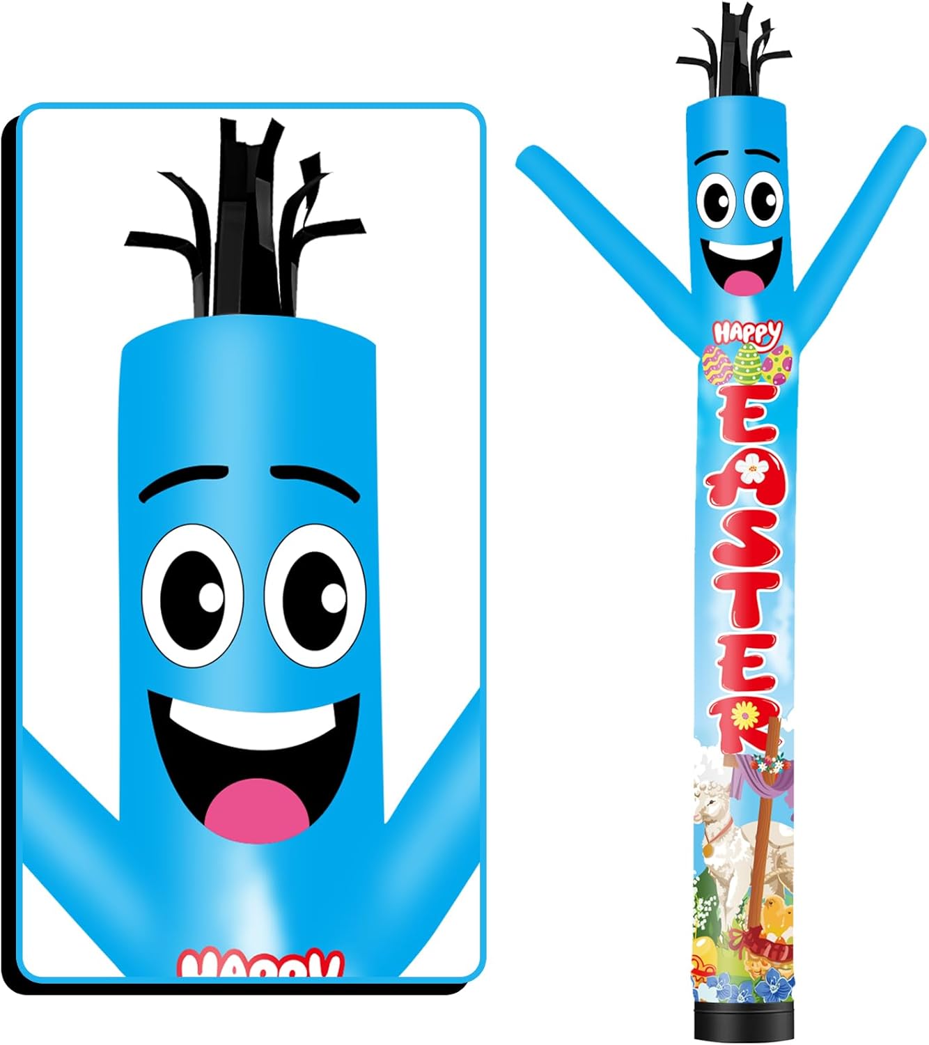 6FT Tall Happy Easter Inflatable Tube Man (9''Diameter) Wacky Wavy Dancing Guy for Outdoor Decoration Advertising Business Promotion - Easter Theme (Blower Not Included)