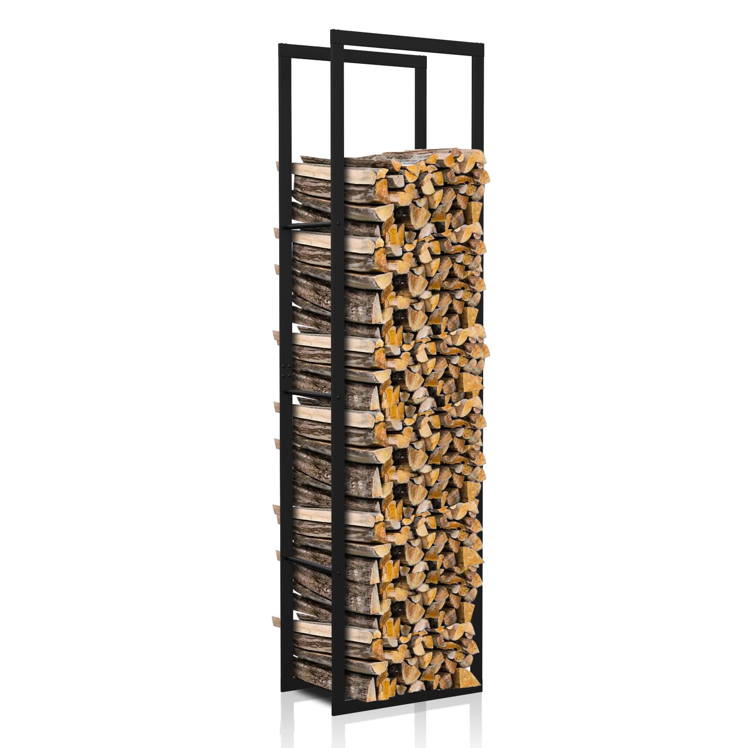 Ikodm kaminholzregal Innen und Aussen, Metall Brennholzregal außen 40 x 25 x 150CM, Holzstapelhilfe für Kamin & Ofen, Holzunterstand für Kaminholz Aussen, Schwarz