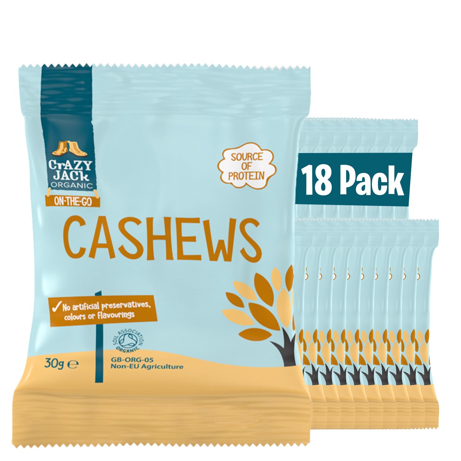 Cashew Nuts 18 x 30g Snack Packs | Vegan & Plant-Based Protein | 100% Organic & Unsalted | Creamy & Crunchy | High Fibre & Magnesium | Healthy Nut Snack for Lunchboxes & On-the-Go