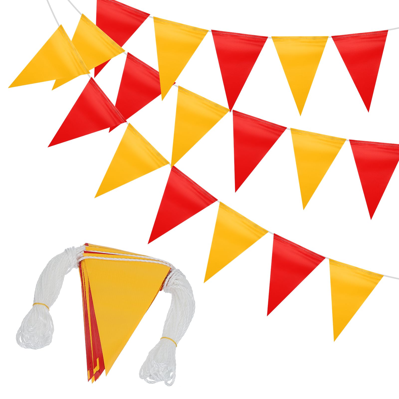 QUARKZMAN 102Ft Fanions Banderoles Drapeaux, 7"x10" Drapeaux Signalisation Banderoles Avertissement Marquage 500lbs Resistance pour Barriere (Jaune/Rouge, 45 Drapeaux)