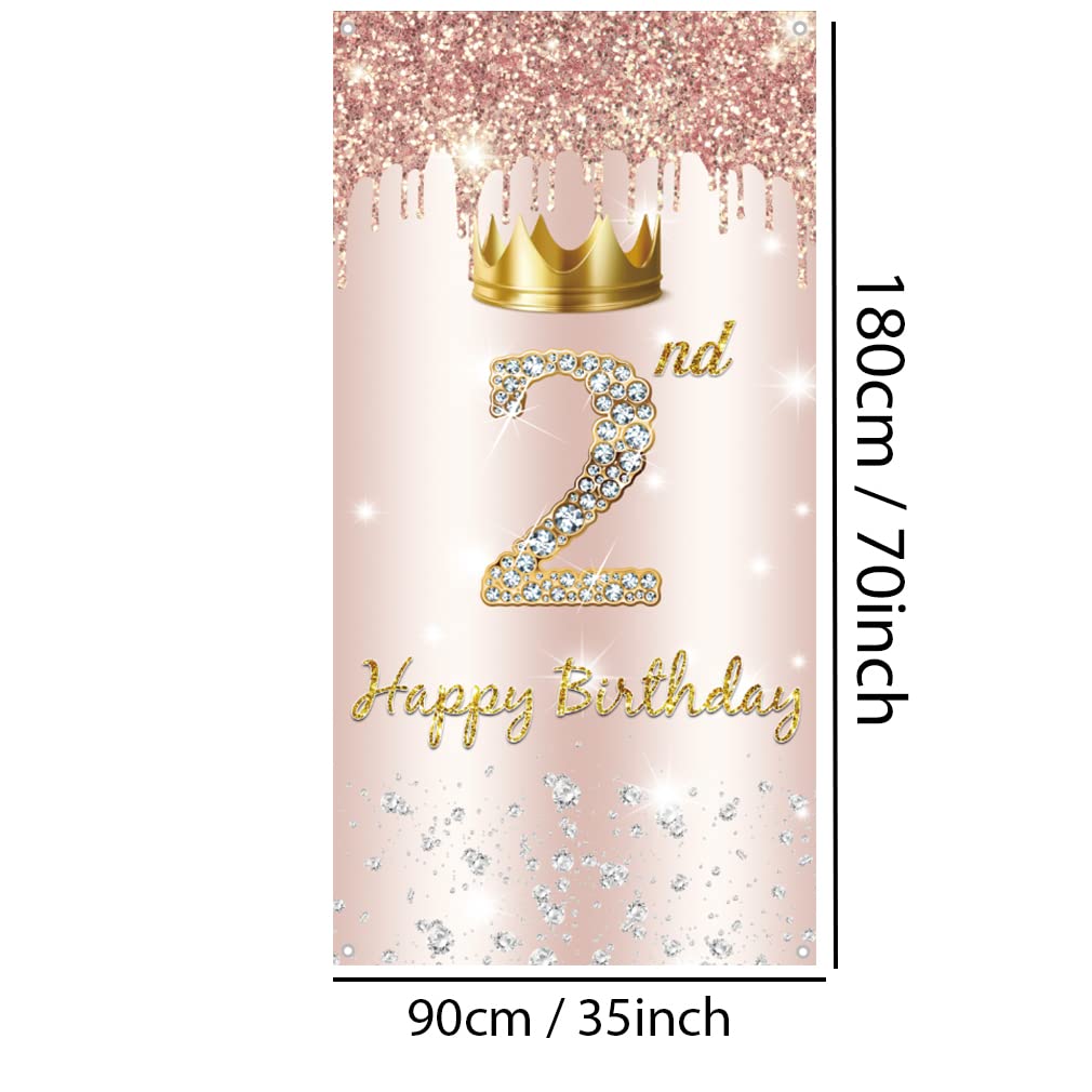 2. urodziny dziewczyna dekoracja, Druga urodziny dekoracja drzwi różowe złoto, materiał tabliczka 2. urodziny Przez wiszący plakat, 2. urodziny tło baner impreza tabliczka powitalna z elementem diamentowym