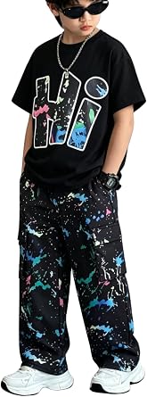 Boys 2 Piece Outfits Kids Short Sleeve T Shirt & Cargo Pants Set Fashion Casual Streetwear Tracksuit for 6-14 Year