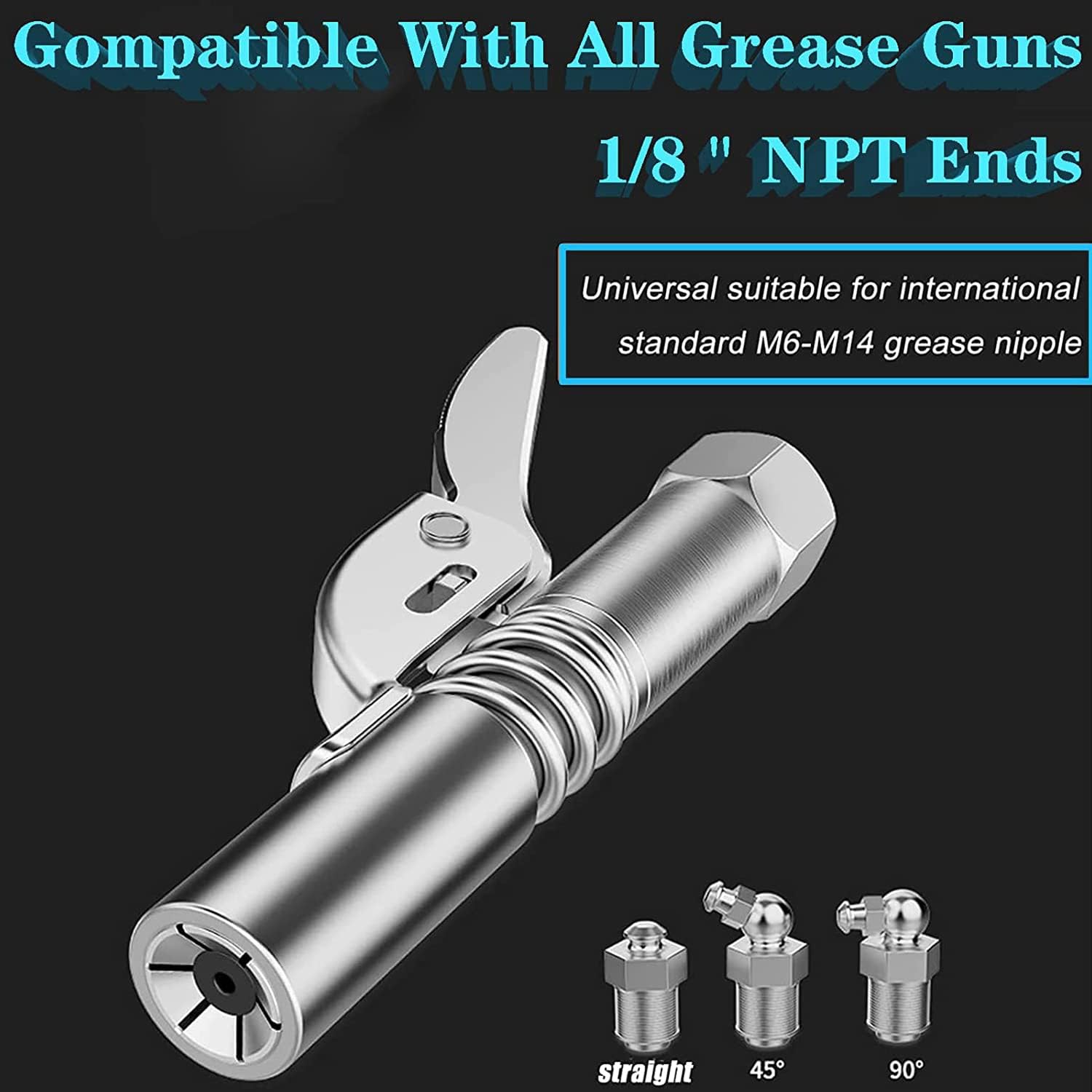 Grease Gun Coupler, High Pressure Grease Nipple, Fast to Lock and Release Grease Gun, Rated 12000 PSI, Compatible with All Grease Guns 1/8" NPT Grease Gun Fittings -1PC