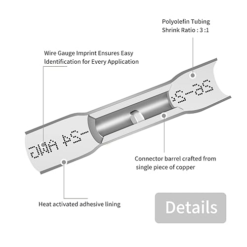 Miniatura 3 de ZIPCCI 500 conectores a tope termorretráctiles azules de 26-24 AWG, conectores eléctricos de empalme aislados de grado marino, terminales de