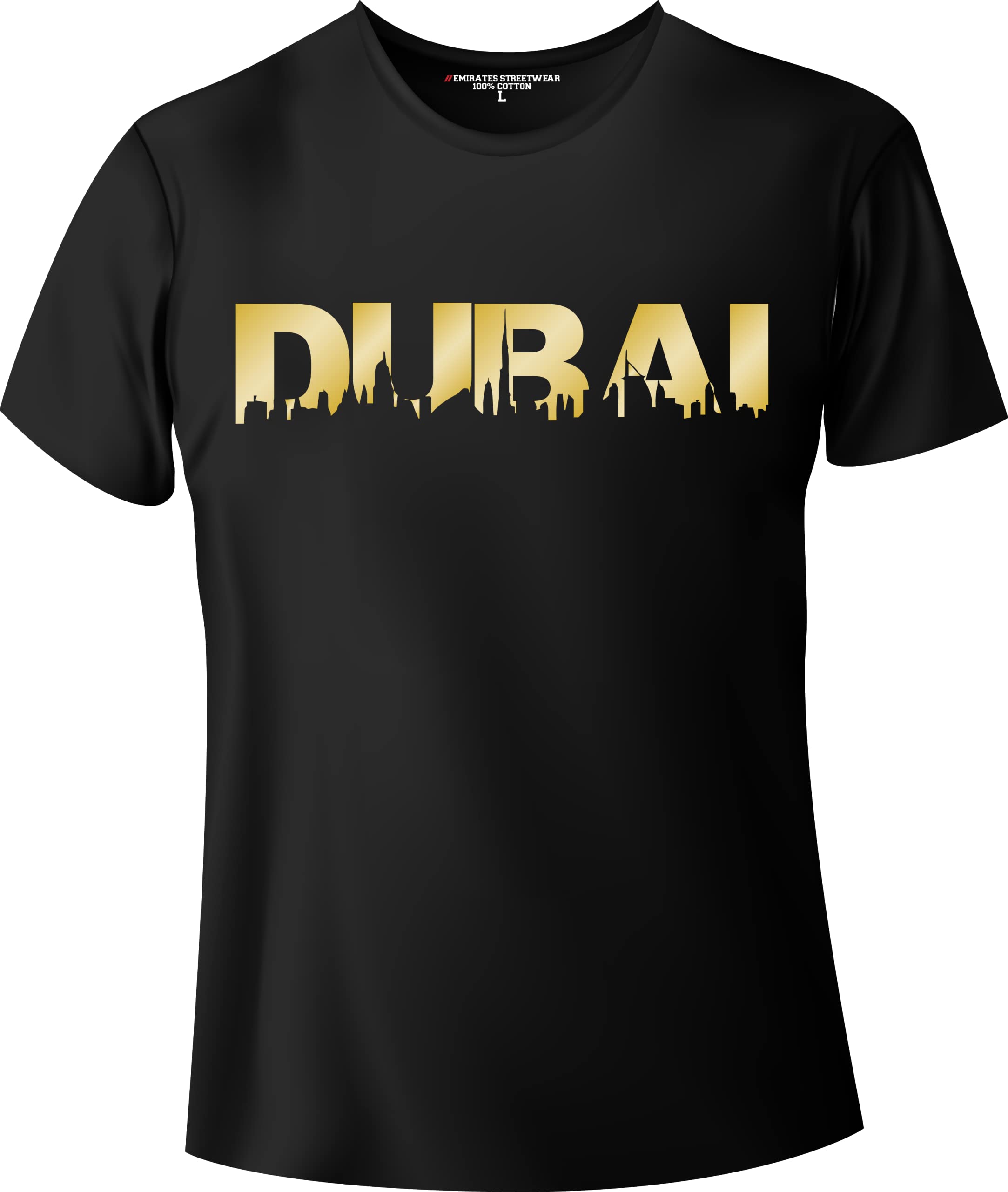Emirates StreetwearDubai Skyline T-shirt for Men or Women Cotton Black D-119