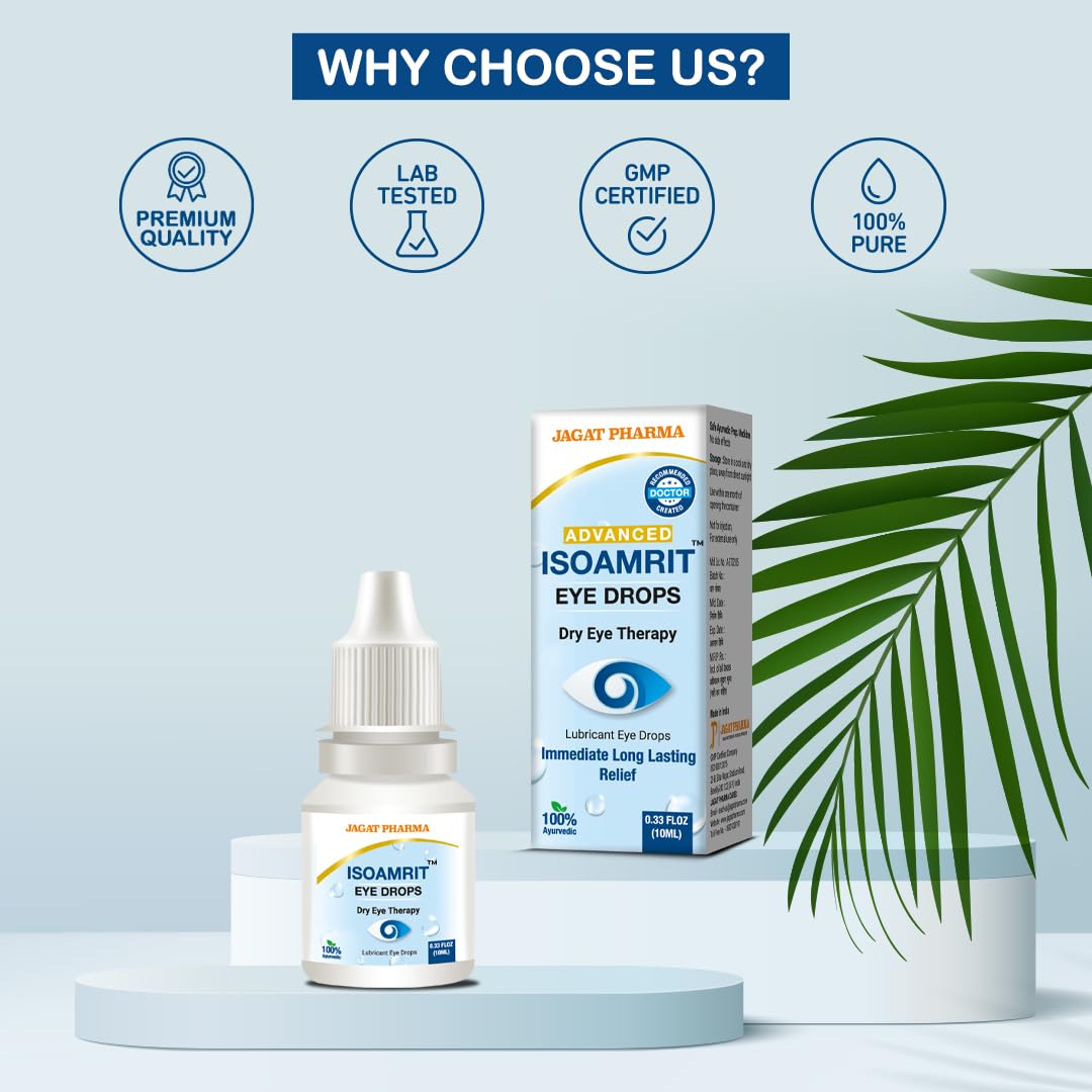 Jagat Pharma ISO Amrit Ayurvedic Eye Drops for Tired & Dry Eyes 10 Ml |100% Ayurvedic Formula for Digital Eye Strain|For Dryness, Redness, Itching, Daily Use | AYUSH Certified (Pack of 1) - Image 5 thumbnail
