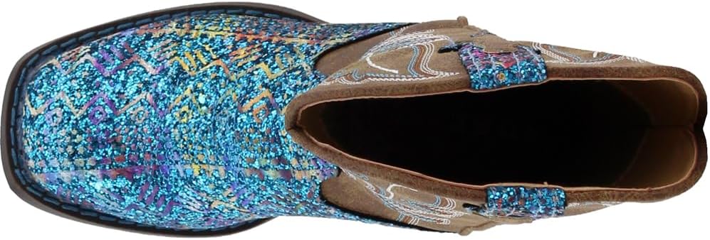 ROPER Kids Girls Southwest Glitter Square Toe Casual Boots Mid Calf - Blue, Brown
