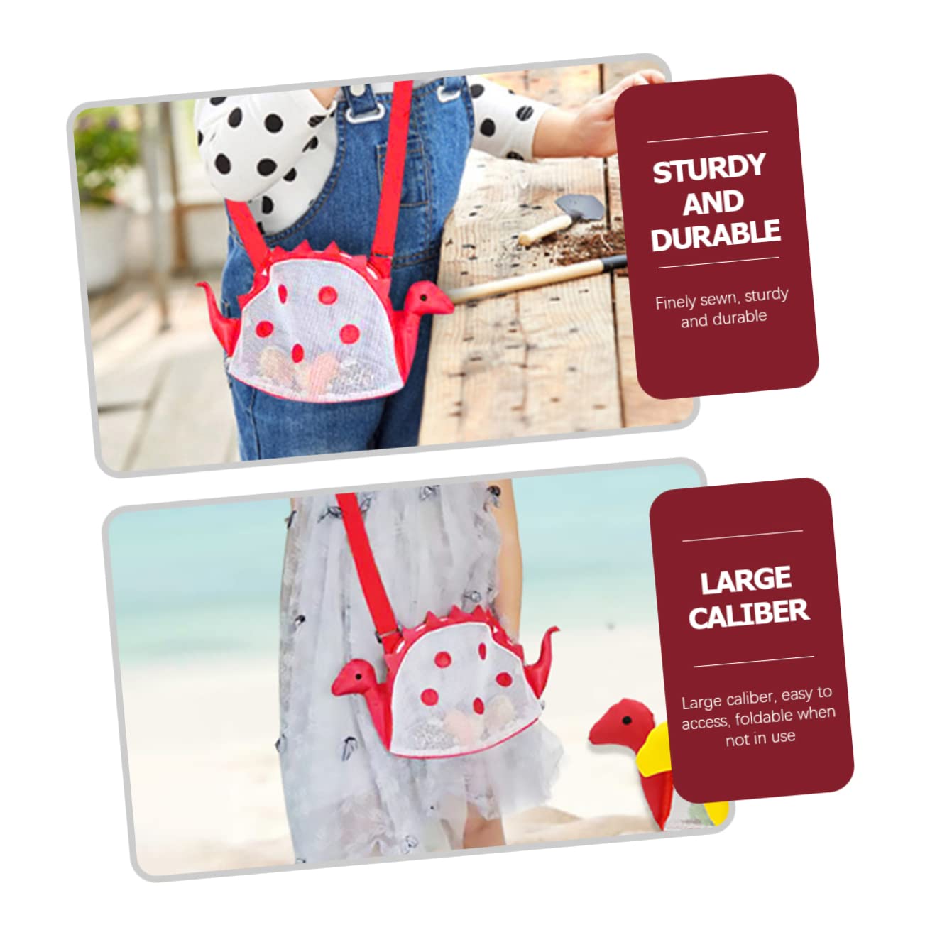 SUPVOX Dinosaur Mesh Beach Bag Toys Storage for Kids Mesh Toy Bag Kids Beach Essentials Red