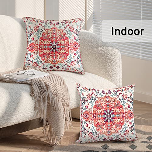 Boho Pillows Covers 18X18 Inch - Bohemian Vintage Orange Blue Carpet Pattern Throw Pillows Ethnic Floral - Pillow Cases With Zipper Set Of 2 House Decor For Home Sofa Living Room Couch Decor #TOP1