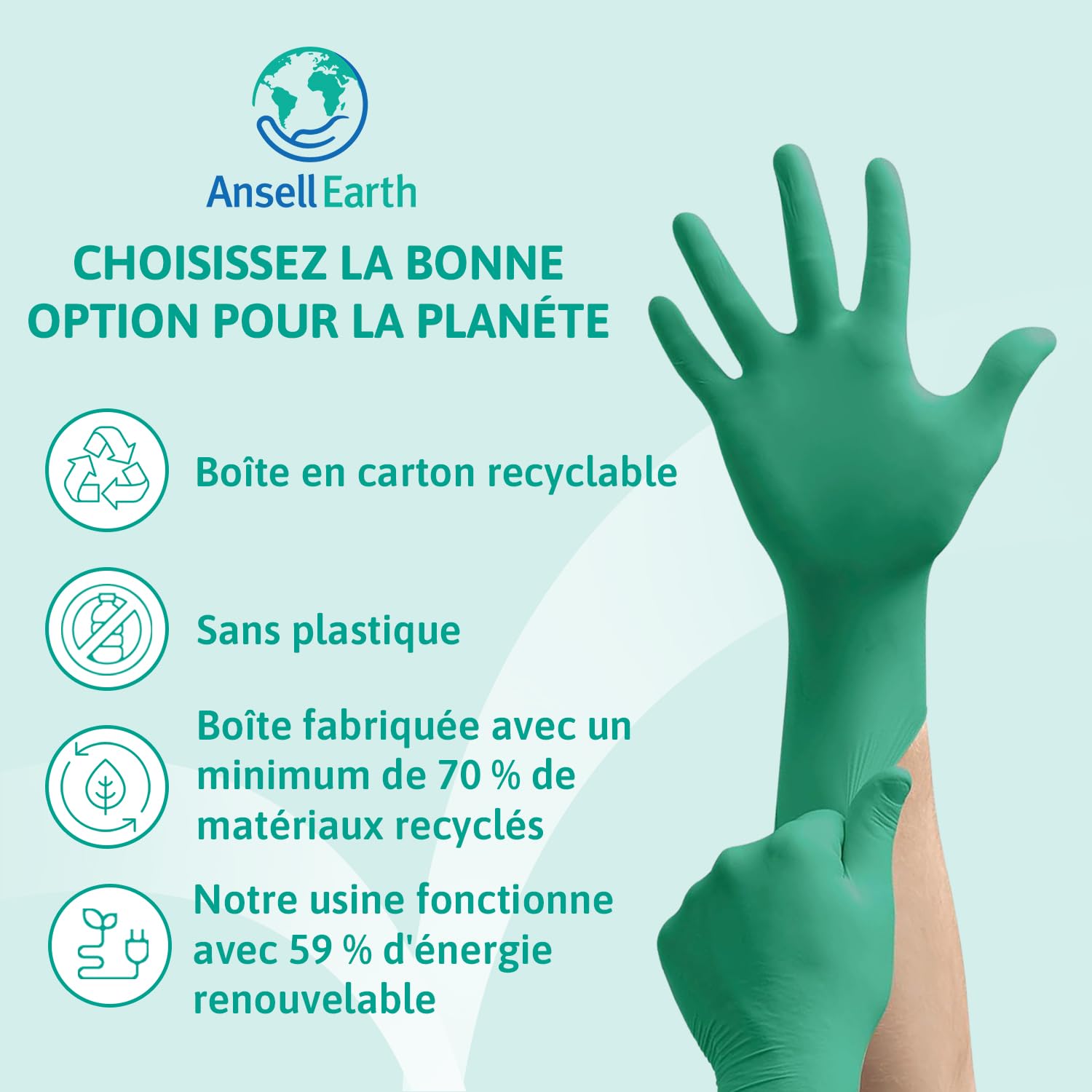 Ansell TouchNTuff 92-600, Gants jetables pour travaux lourds, Gants nitrile contact alimentaire, Gants de protection chimique et mécanique, Sans latex, Boîte de 100 gants en nitrile verts, Taille L
