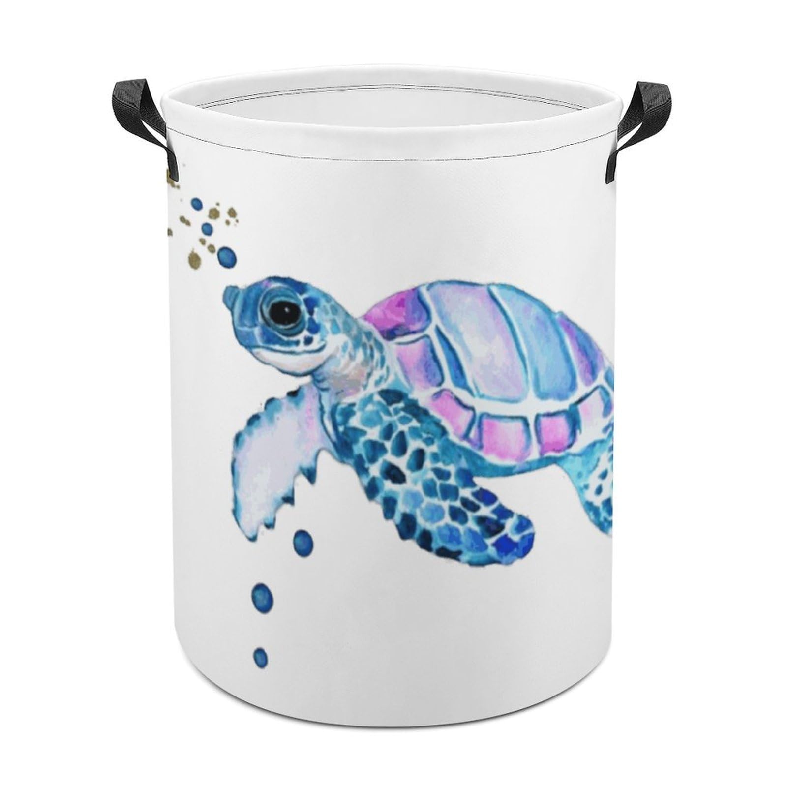 Wlntrophic Laundry Hamper, Watercolor Sea Turtle Laundry Basket, Washing Basket with Handle