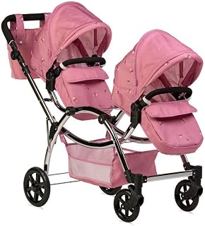 Roma Darcie Twin Dolls Pram in Pink, Suitable From 3 to 16 Years, Adjustable Handle Height, 16 Combinations, Double Dolly Toy Stroller For Christmas, Ideal For Reborn Dolls