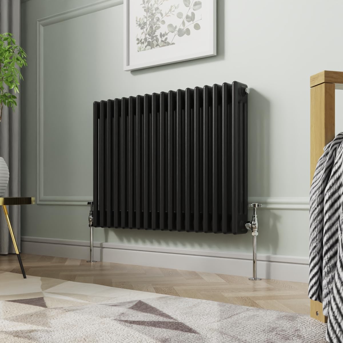 NRG 600 x 830mm Traditional Black Horizontal Cast Iron Style Radiator Triple Panel โ image 1