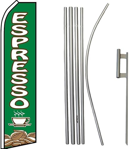 Premium Espresso Coffee Swooper Flag & 16ft Flagpole Kit Ground