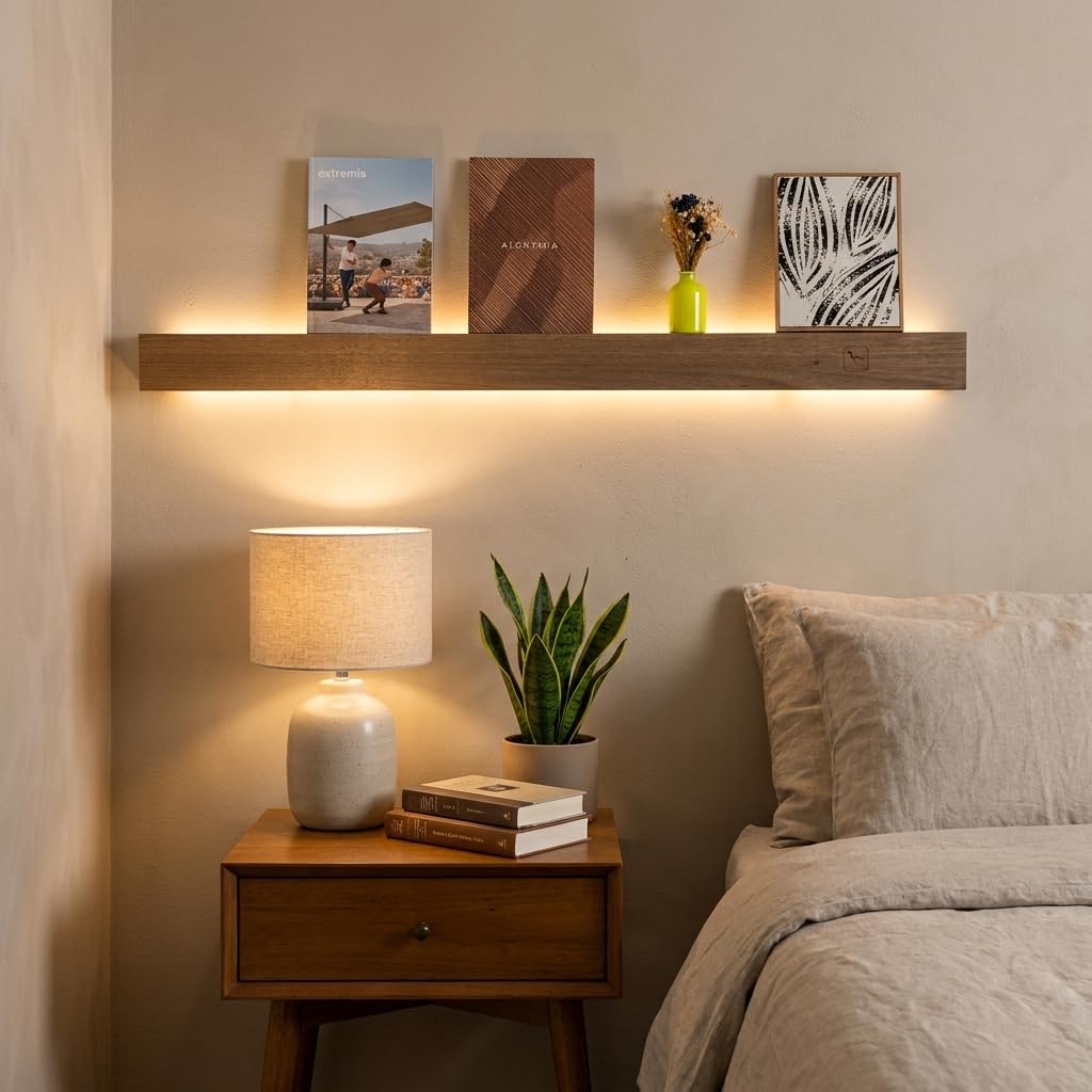 BARCELONA LED Aplique Pared Madera LED 24W Regulable 100cm | Acabado Natural, Luz Cálida 3000K, Uso Interior, Control Táctil, Estilo Nórdico