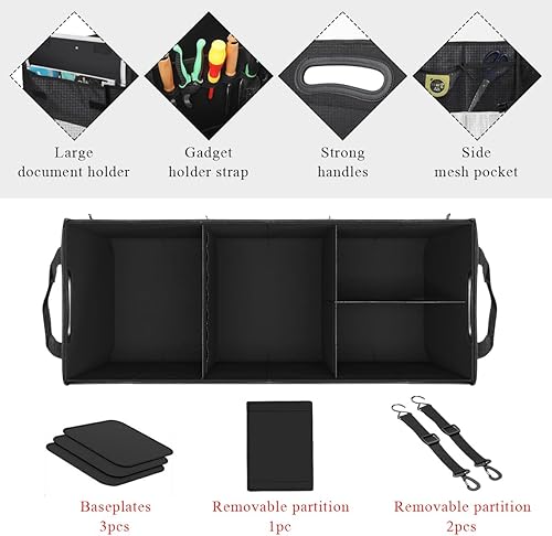 Miniatura 3 de Organizador grande para automóvil, organizador de maletero de almacenamiento elástico de 95 litros con compartimentos divididos, organizador fijo