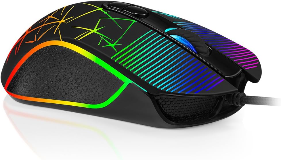 Accro Xtrem RGB Gaming Mouse Wired Computer Mouse Optical Mouse with 4 Adjustable Levels Comfortable for All Hand Sizes - Ambidextrous & Ergonomic Grip for Laptop Gamer