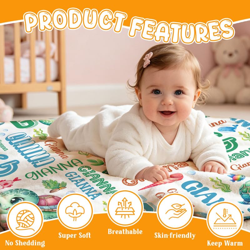 Image of Custom Turtle Blanket for Boys Girls,Ultra Soft Personalized Gifts Baby Blanket,Customized Throw for Toddlers Newborn Stroller Crib,60 inchx80 inch