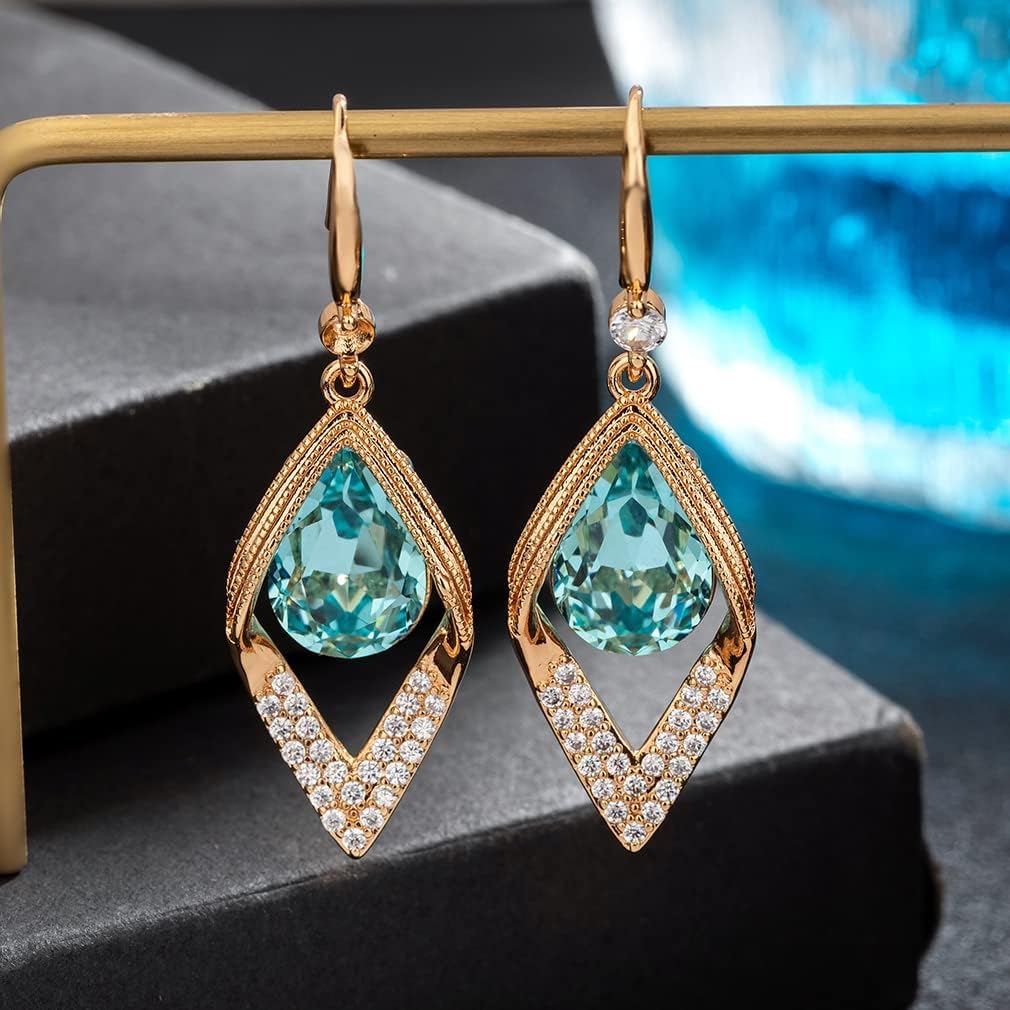 Austrian Crystal Teardrop Hollow Leaf Drop Dangle Earrings for Women 14K Rose Gold Plated Hypoallergenic Jewelry - Image 5