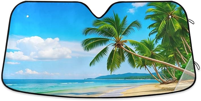 Palm Tree Summer BeachCar Windshield Sunshade Foldable Blocks Sun Visor Protector Keep Cool for Car Truck SUV