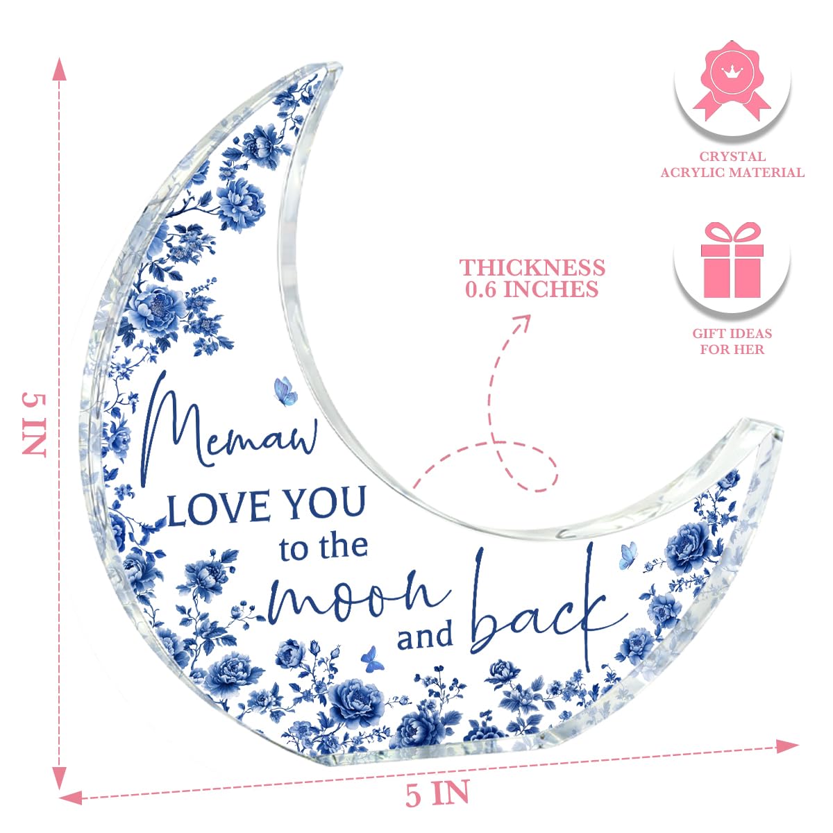 Mothers Day Gifts for Memaw From Grandkids Acrylic Puzzle Moon Piece Decorations 5.0 x 5.0 inch Mothers Day Birthday Gifts for Memaw, Gifts Ideas for Memaw Blue