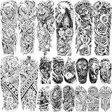 20 Sheets Extra Large Sexy Phoenix Full Arm Temporary Tattoos For Men Adults, Wolf Skull Dove Peace Rose Flower Fake Sleeve Tattoos For Women, 3D Black Maori Cross Halloween Tattoo Stickers Coyote