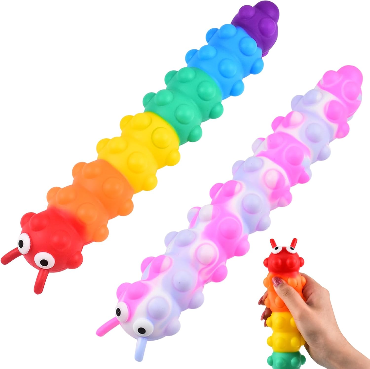 2 PCS Pop Bubble Ball Sensory Fidget Toys, 3D Fidget Slug Toy, Silicone Stress Relief Sucker Hand Toys, Office Desk Anti-Anxiety Stretchy Toy for Adults(Random-Color)