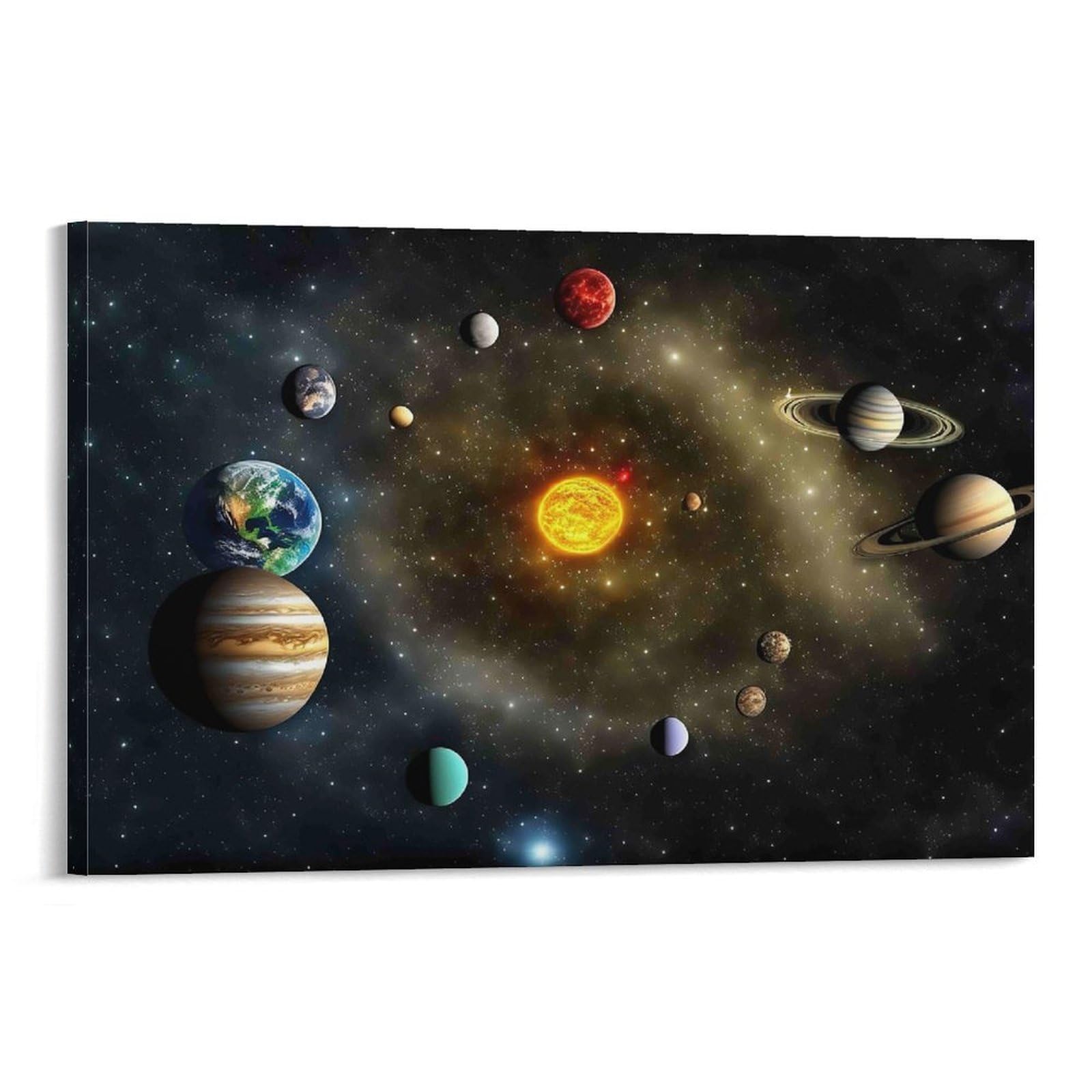 CPLVKWRQJ Solar System Planets 1 Piece Solar System Planets Orbiting Central Sun Canvas Print - Office Wall Art Fade Resistant Wall Focal Art Statement Piece 20x30inch(50x75cm)