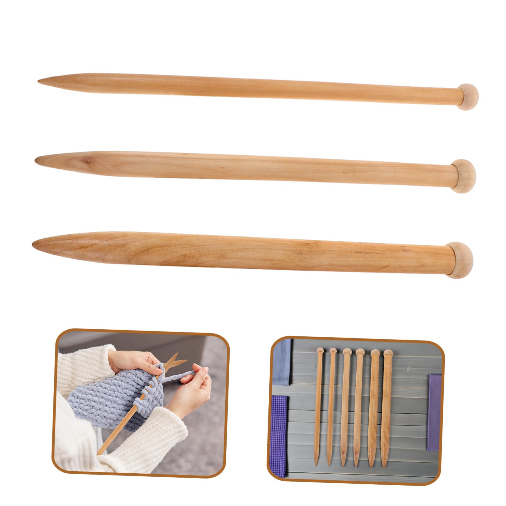 OFFSCH 6piezas Agujas de Tejer Grandes de Madera para Hilo Grueso Agujas Rectas para Bufandas Suéteres y Decoración del Hogar DIY para Principiantes