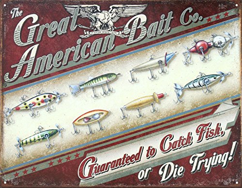 Great American Bait Co. Distressed Retro Vintage Tin Sign 16 x 13in