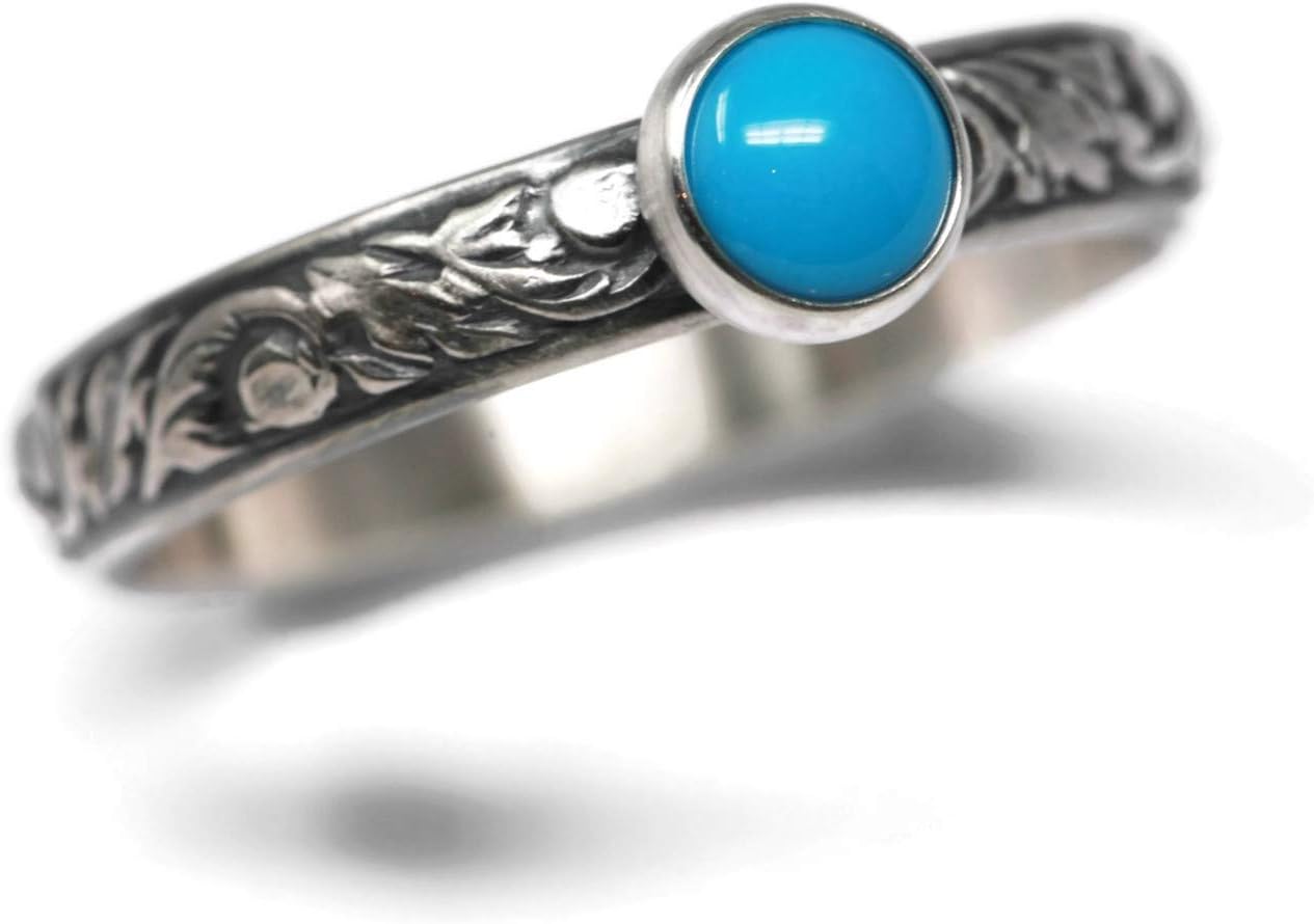 Sleeping Beauty Turquoise Ring Vine Pattern Vintage Silver