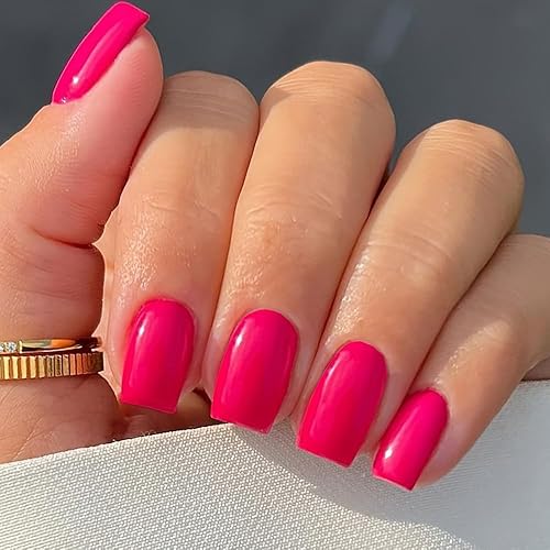 Miniatura 3 de GLAMERMAID - Set de uñas postizas acrílicas cuadradas medianas cortas reutilizables pmujer, diseño exclusivo 2022 roja rosacolor liso, uñas de gel