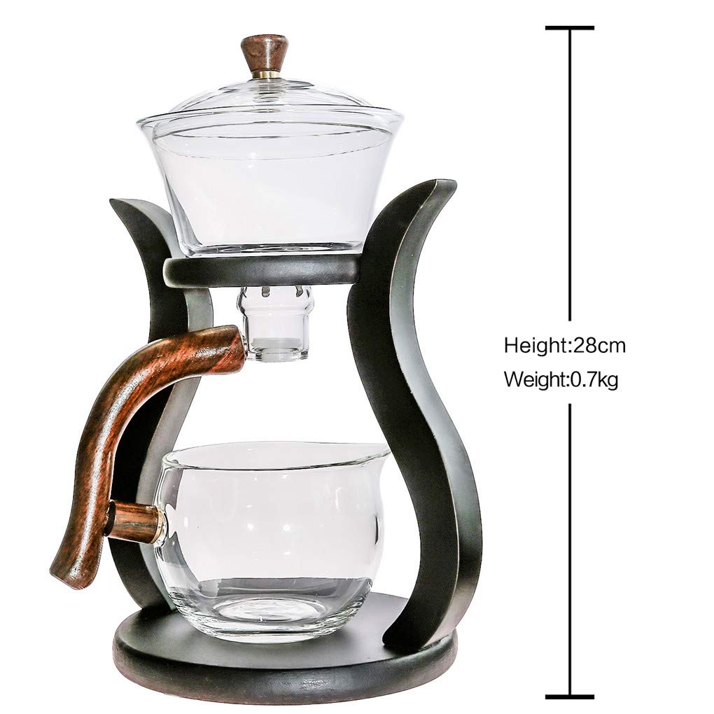 Aoheuo Lazy Kungfu Glass Tea Set Water Diversion Rotating Cover Bowl Semi-Automatic Glass Teapot Suit (bamboo)