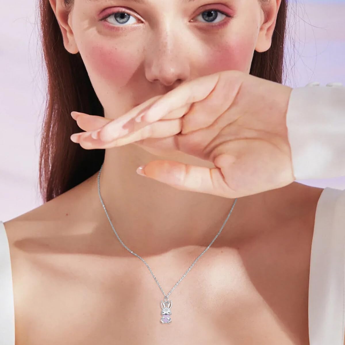 Natural Rose Quartz Bunny Pendant Necklace for Women 925 Sterling Silver Genuine Rose Quartz Rabbit Jewelry Gifts - Image 3