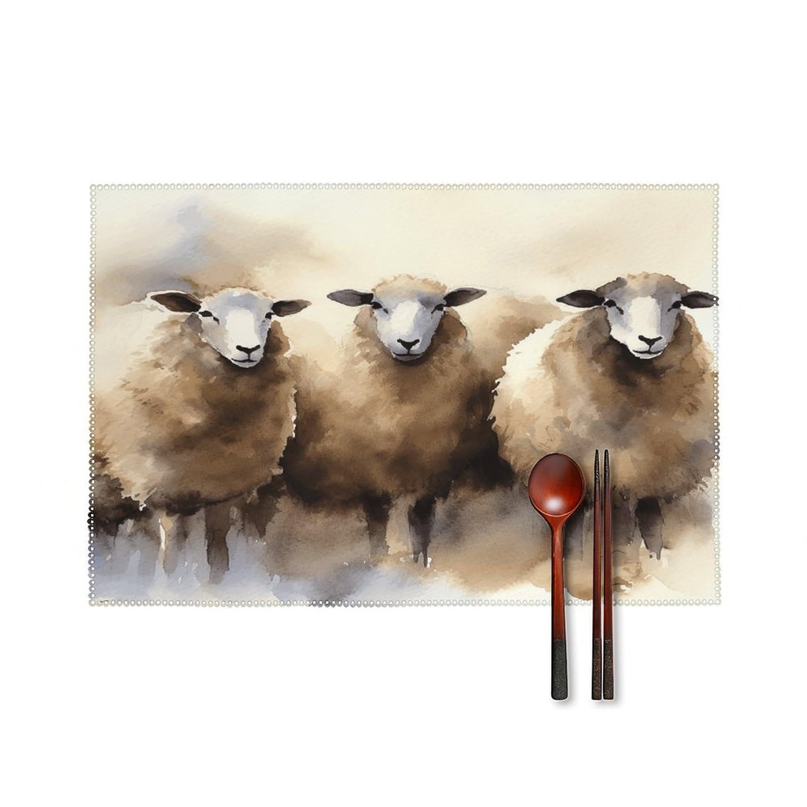 Sheeps Watercolor Placemats Set of 6 Non-Slip Heat Resistant Table Mats Canvas Washable Cloth Place Mats Easy to Clean Premium Placemat for Kitchen Dining Table Decoration