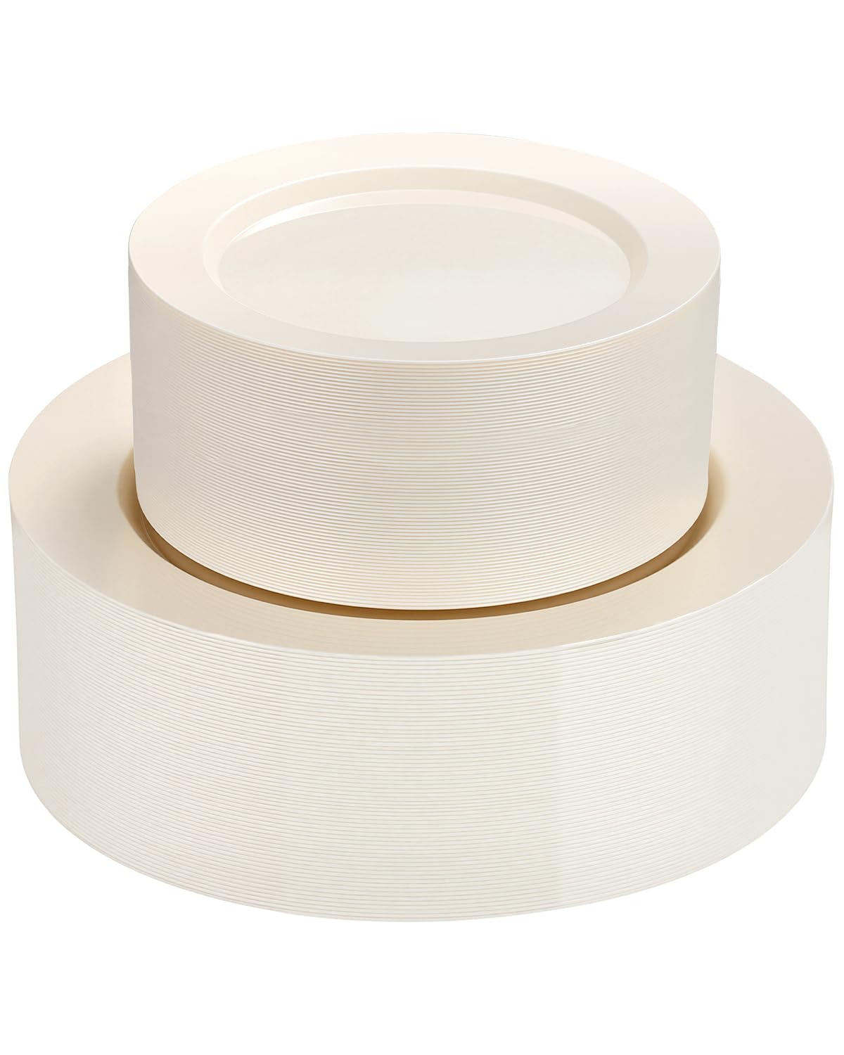 Goodluck 200 PCS Ivory Plastic Plates, Heavy Duty Disposable Ivory Plates with 100 10.25 inch Dinner Plates and 100 7.5 inch Dessert Plates for Party, Holiday, Wedding