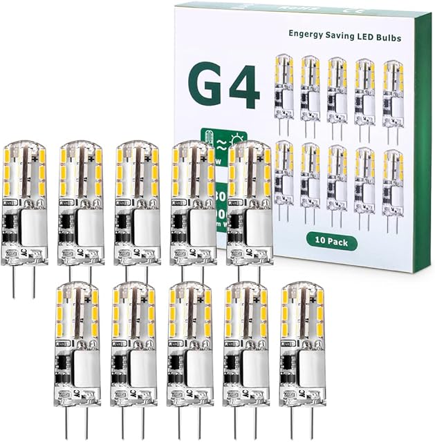 G4 LED Bulbs, 1.5W 12V Mini Capsule Light Bulb AC/DC (20W Halogen G4 Lamp Equivalent), Bi-Pin Base JC Type Non-dimmable for Lighting Decor, Chandelier Home 10Pack (Warm White)