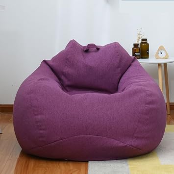 Lukery 3D Simple Solid Color Stuffed Animal Storage Bean Bag Chair Cover for Kids and Adults, Stuffable Beanbag No Filler Living Room Washable Bean Bag Lazy Sofa S/27.6x31.5,Deep Purple