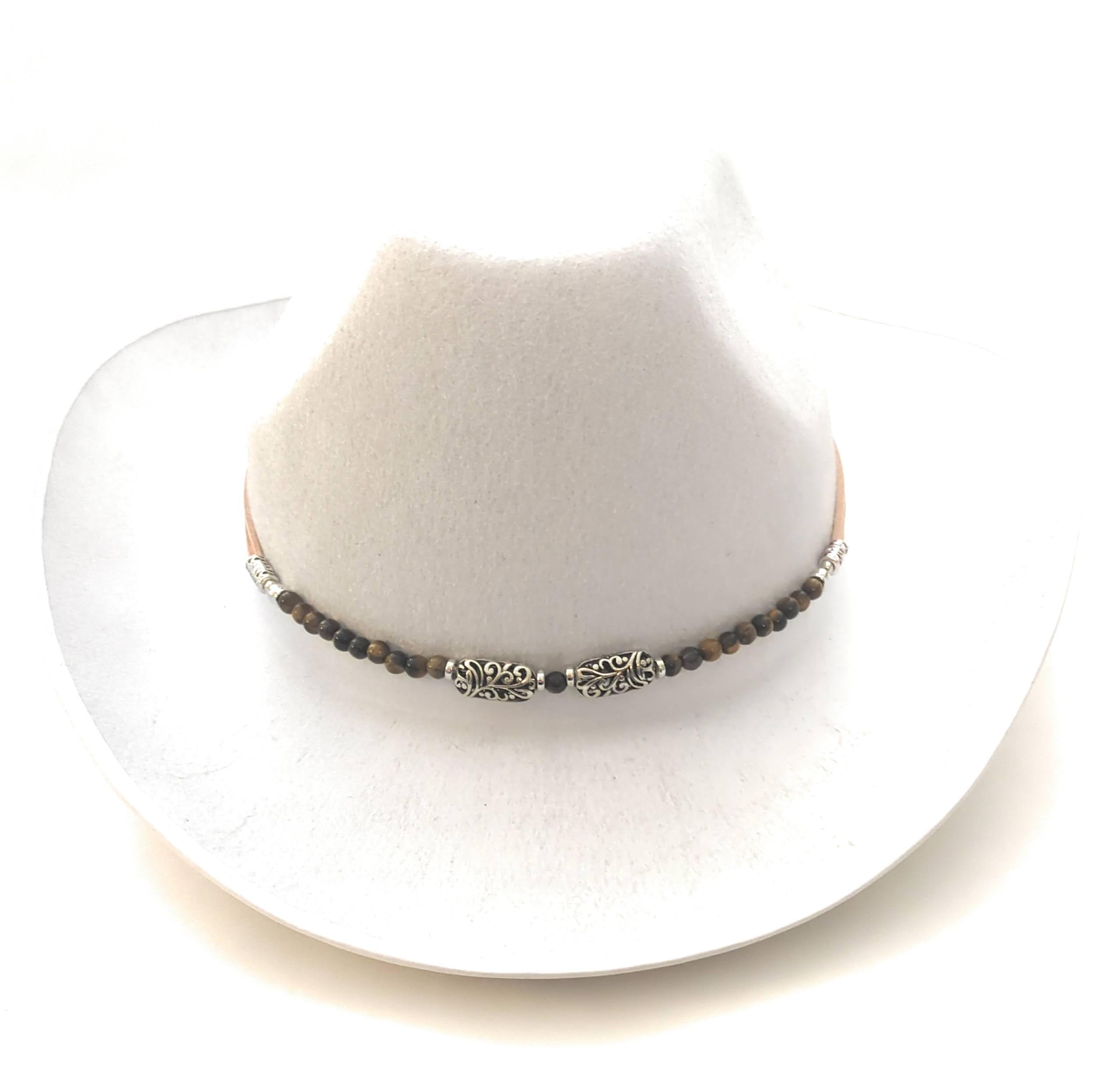 Tiger Eye Hatband Adjustable One Size Bolo Bead For Straw Cowboy Western Fedora Panama And Brim Hats Gift Boxed