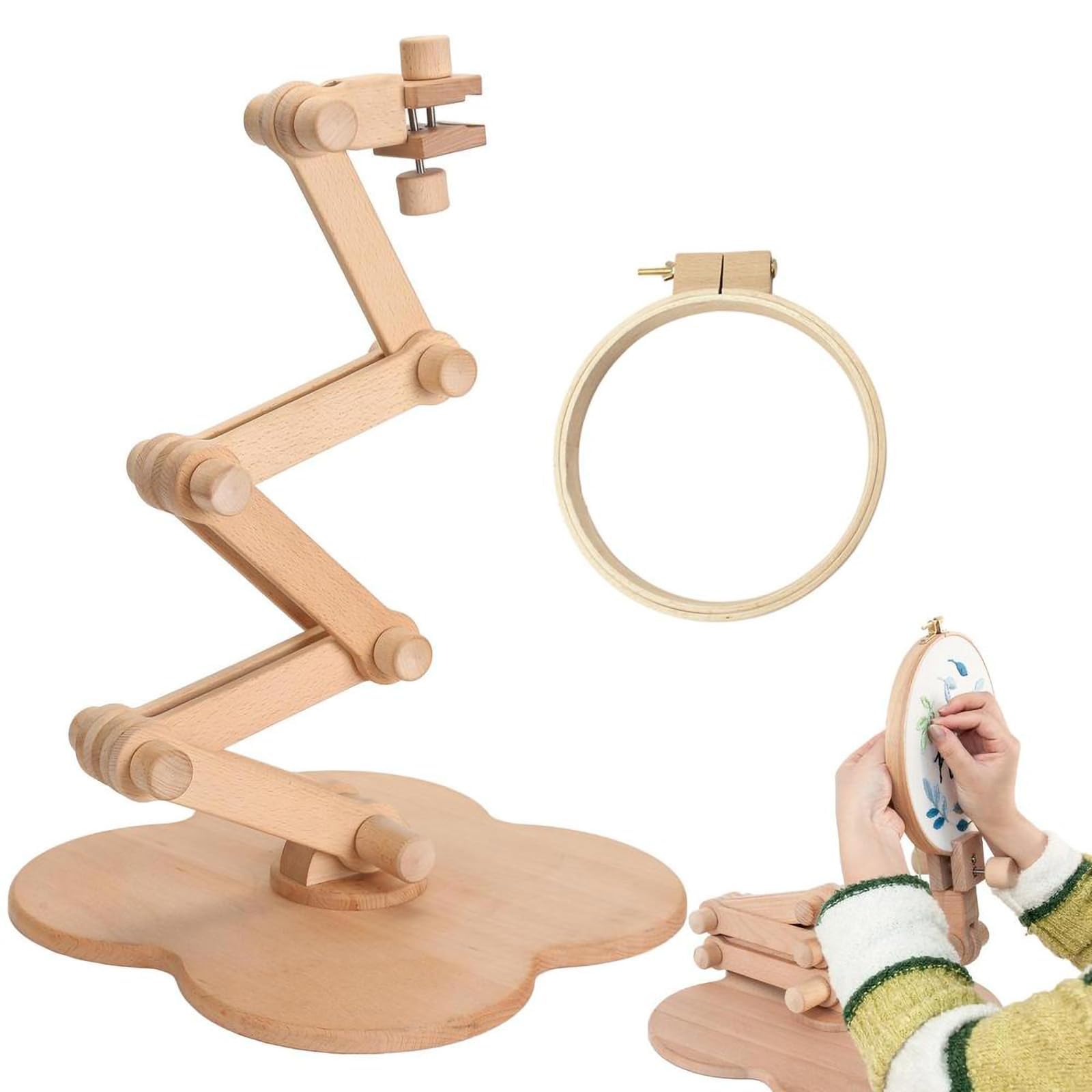 Marco de bordado, marco de punto de cruz plegable de madera retráctil con bastidor de bordado, diseño de pie, ideal para manualidades y costura