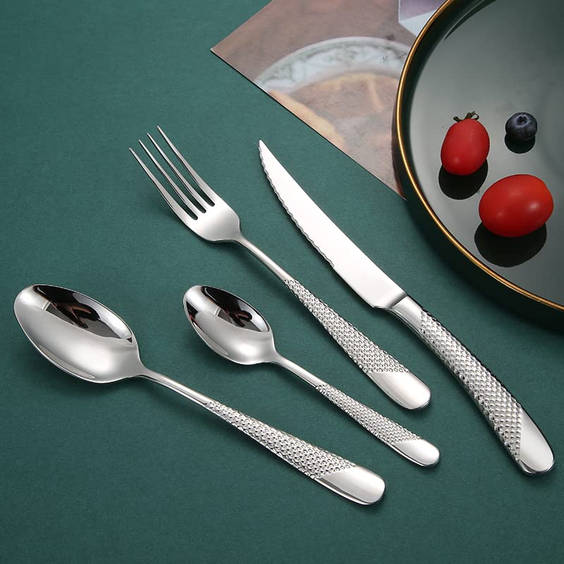 Ensemble de couverts en argenterie, ensemble vaisselle luxe 24 pièces, for couteau, fourchette, cuillère, argent et or, table, dîner, lavable au lave-vaisselle