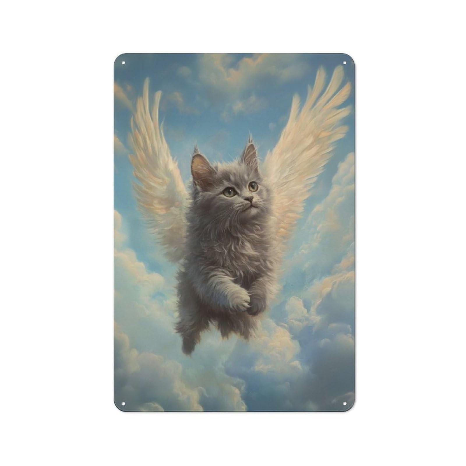 Junmoney Winged Cat In The Sky Majestic Feline Tribut For Café Or Restaurant, E Vintage Metal Sign 30X20cm, For Vintage Wall Decor Fans, For Cafés, Pubs And Restaurants